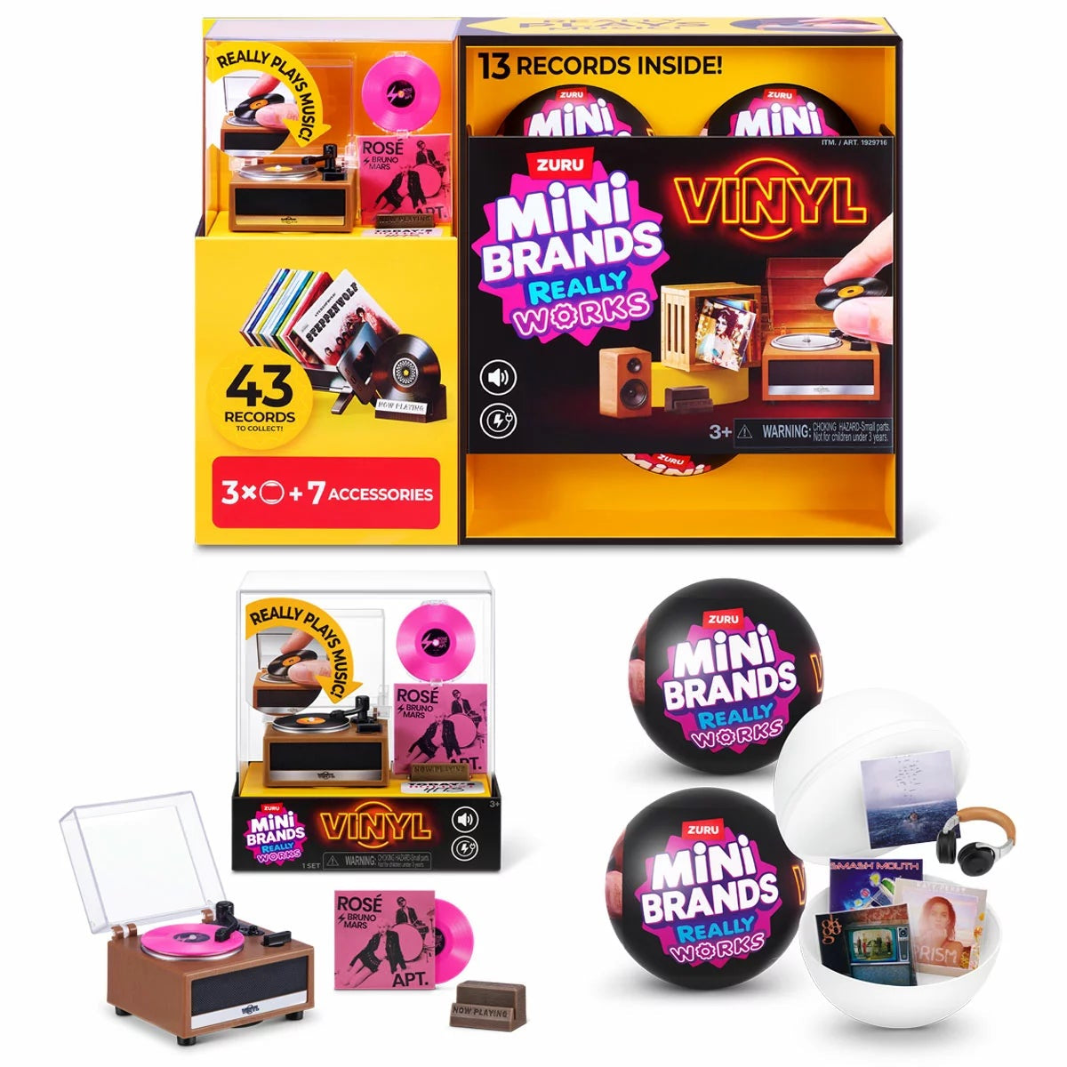 Mini Brands Mini Vinyl Record Player Set 3 Capsules 13 Mini Records Music Toy
