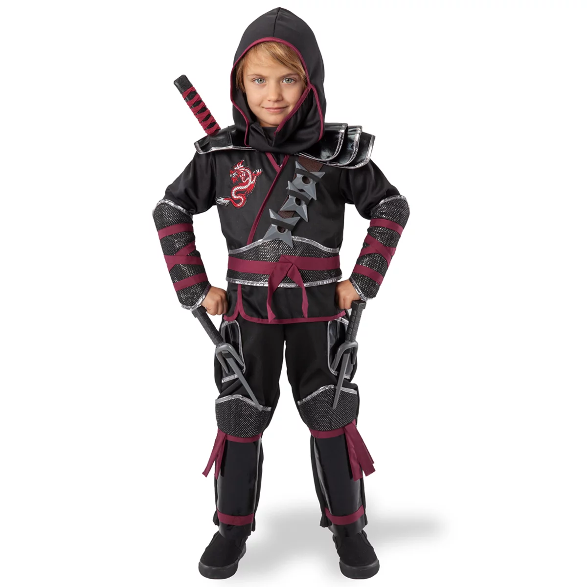 Teetot Red Ninja Warrior Costume Kids 7-8 with Toy Accessories