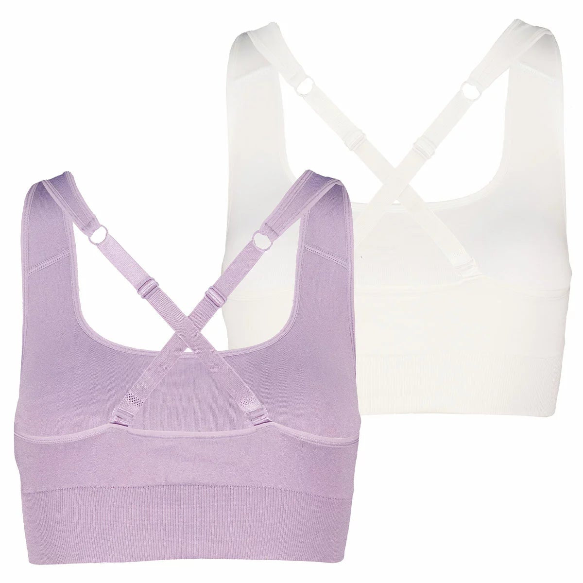 PUMA Women's Seamless Sports Bra 2 Pack Lilac Cream Large Adjustable