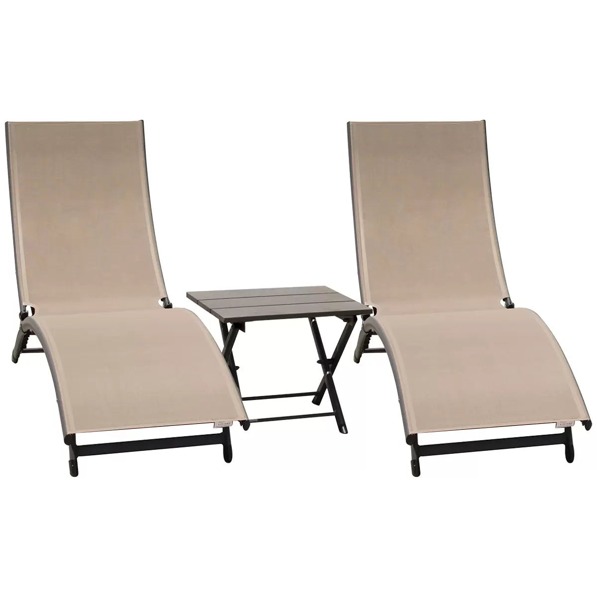Vivere Coral Springs Chaise Lounge Set 2 Chairs+ Side Table Macchiato 5 Position