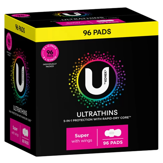 U By Kotex Ultrathin Super Pads With Wings 96 Pack Rapid Dry Heavy Flow