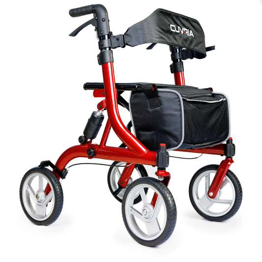 Cuvria Foldable Rollator Walker with Seat & Storage Bag 10" All Terrain Wheels