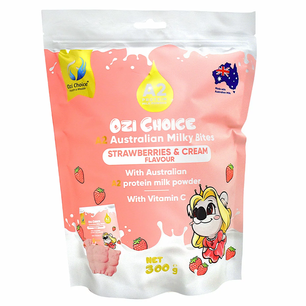 Ozi Choice A2 Milky Bites Strawberry & Cream High Protein Snack 400g