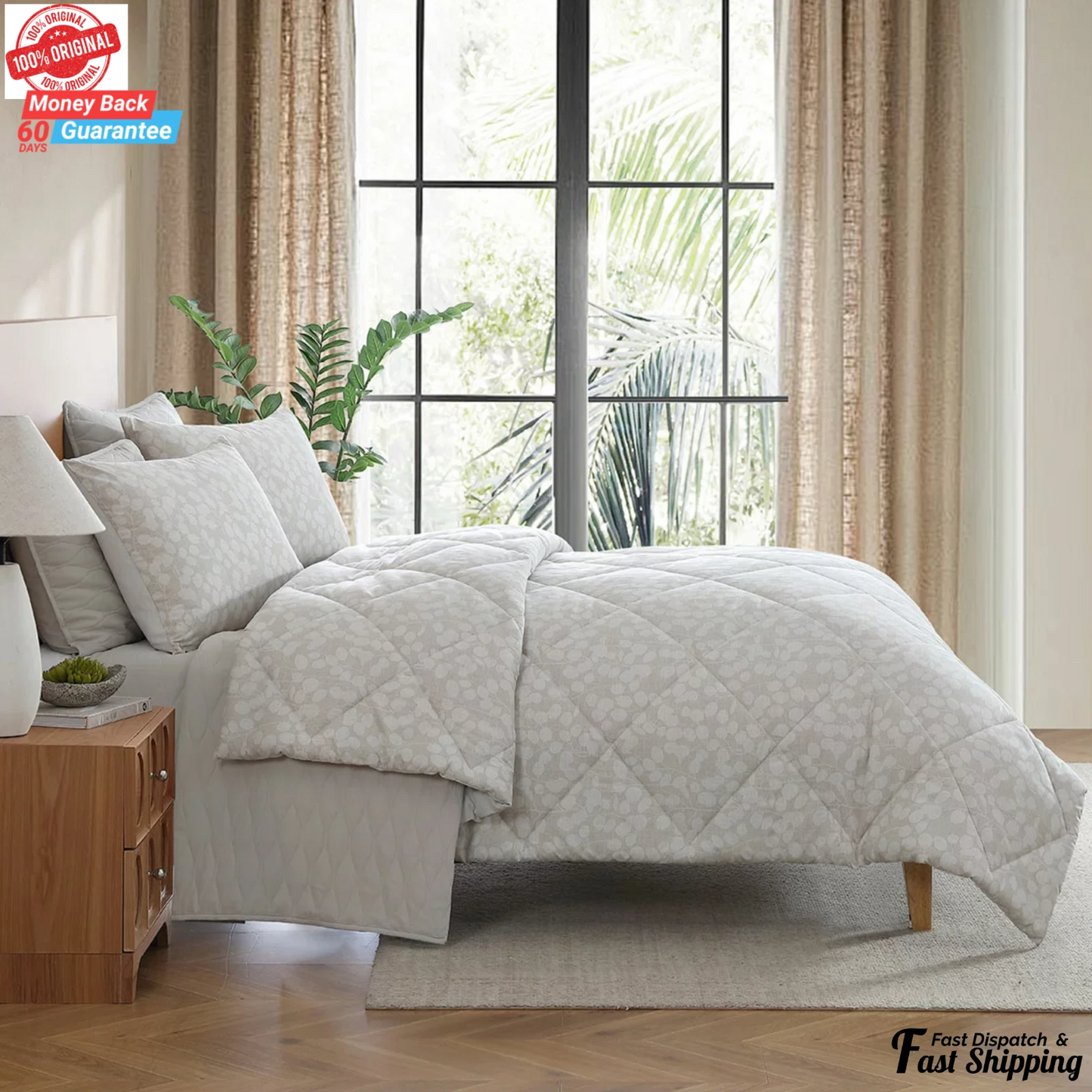 Jennifer Adams King Comforter Set 6 Piece Avery Beige Reversible Bedding Set