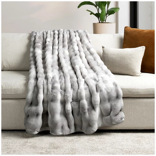 Soft Faux Fur Throw Blanket Grey 152x177cm Cozy Warm Plush Sofa Couch Bed Throw