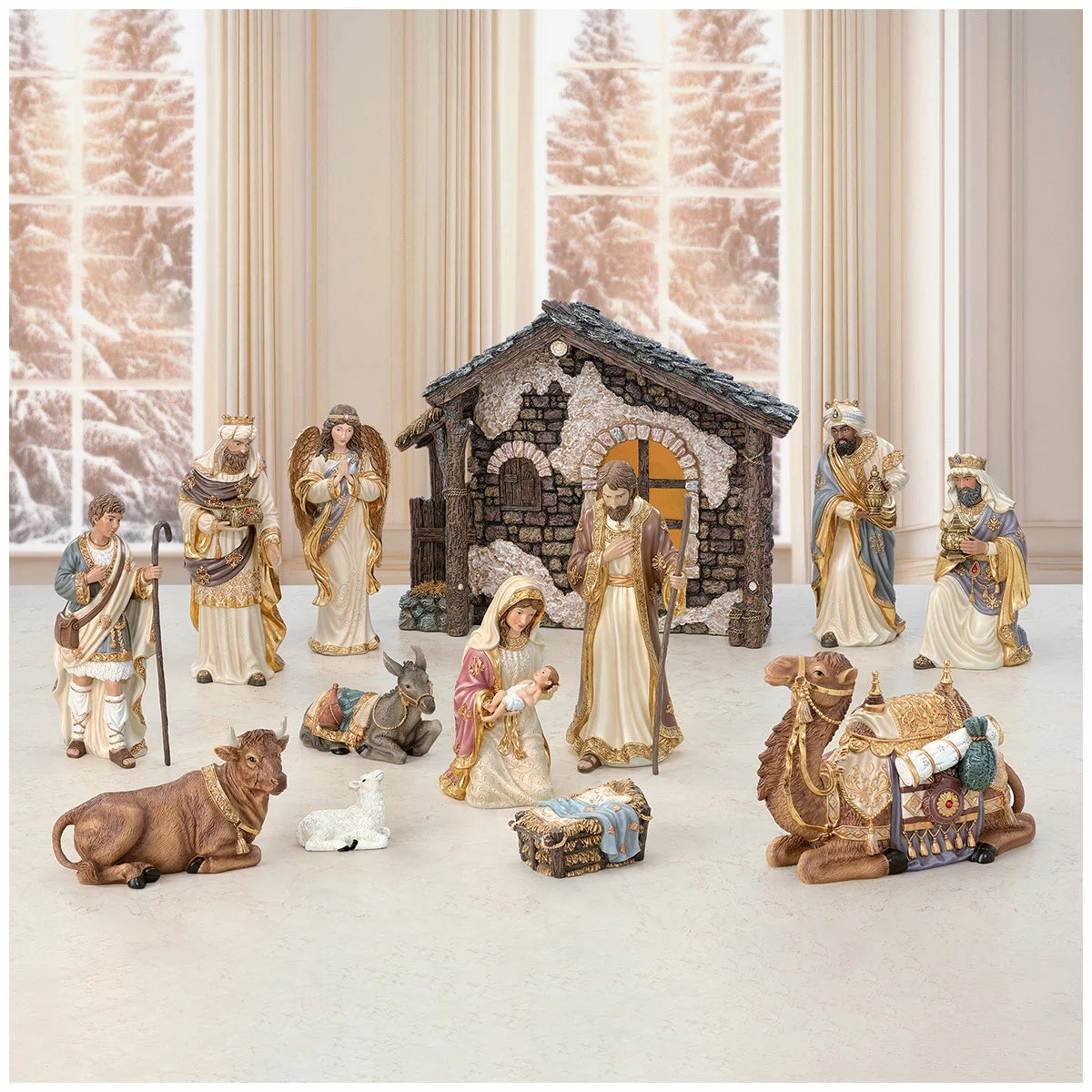 Kirkland Signature Hand Painted Nativity Scene Set 14 Piece Christmas Decoration