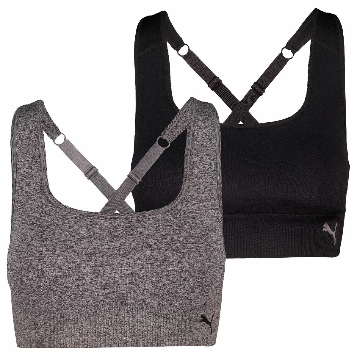 PUMA Women's Seamless Sports Bra 2 Pack Black Grey US Small Adjustable