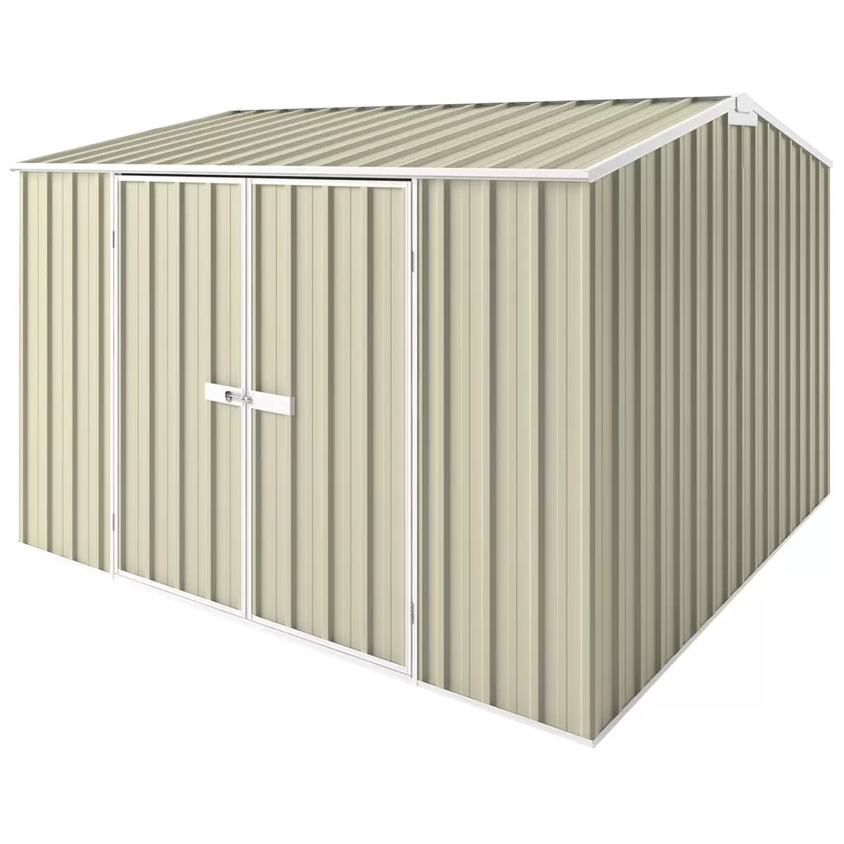 EasyShed Gable Roof Garden Shed 3x3m Smooth Cream Steel Storage 2.1m
