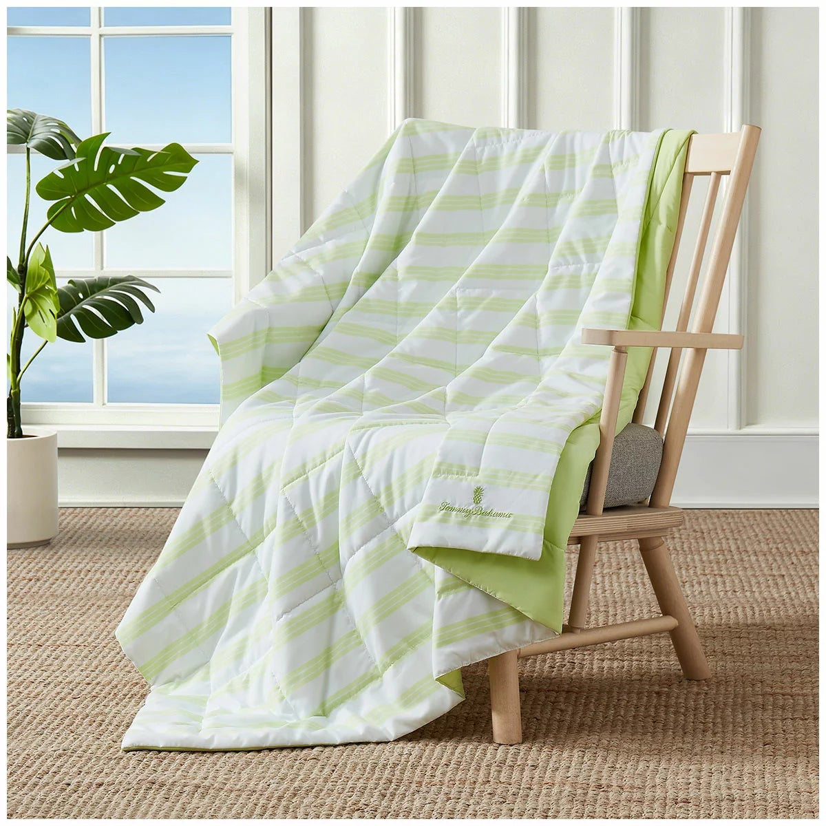 Tommy Bahama Cooling Throw Stripe Green Reversible Blanket 127x178cm