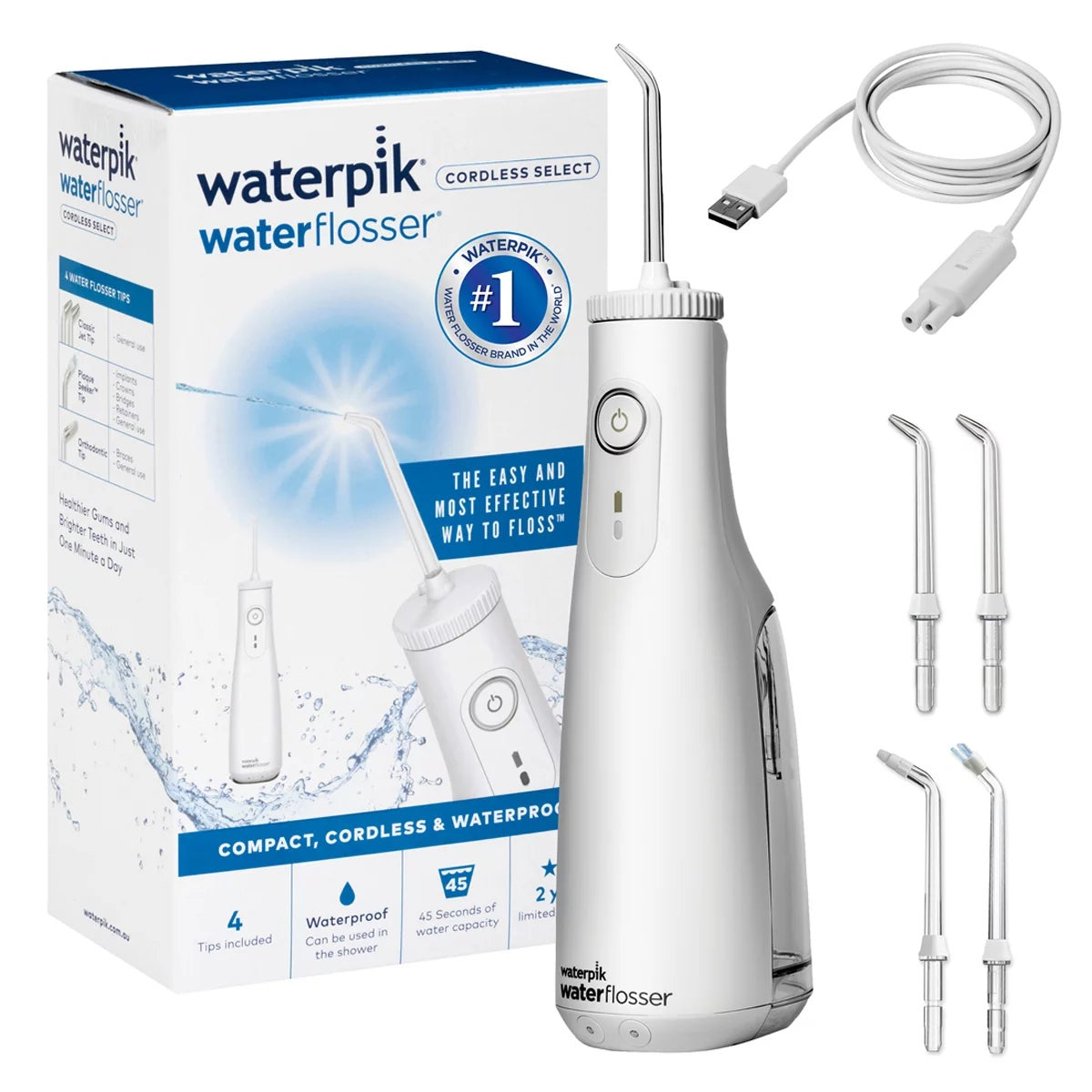 Waterpik Cordless Select Water Flosser WF-10A010 White Rechargeable Waterproof