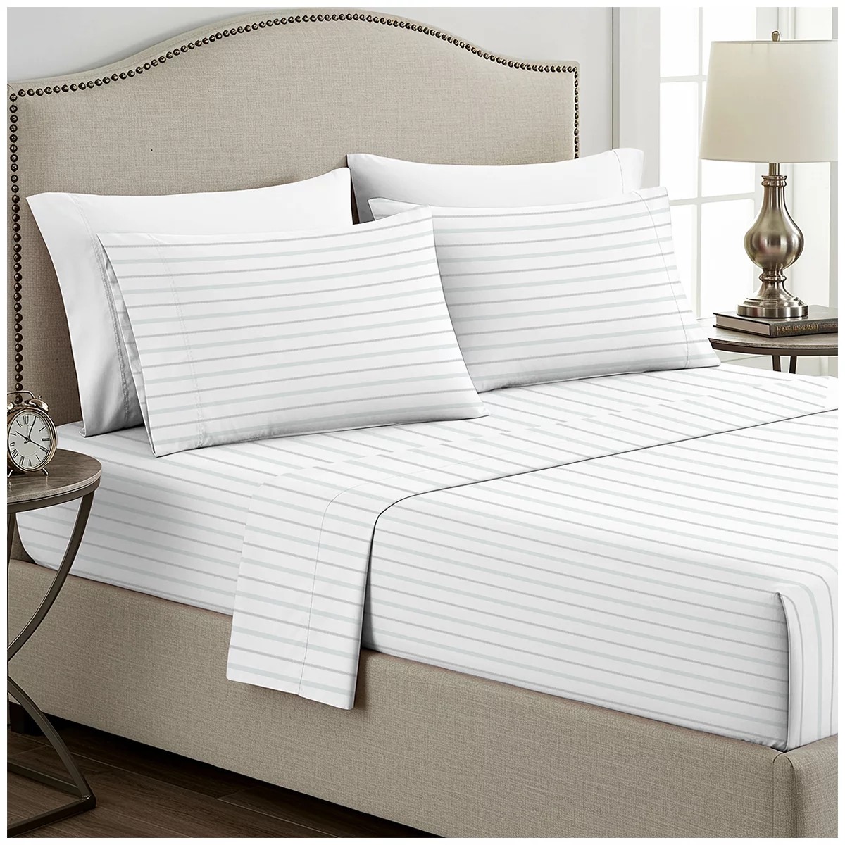 Boutique Living Queen Flannel Sheet Set 4 Piece 100% Cotton Bar Stripe Bed Sheet