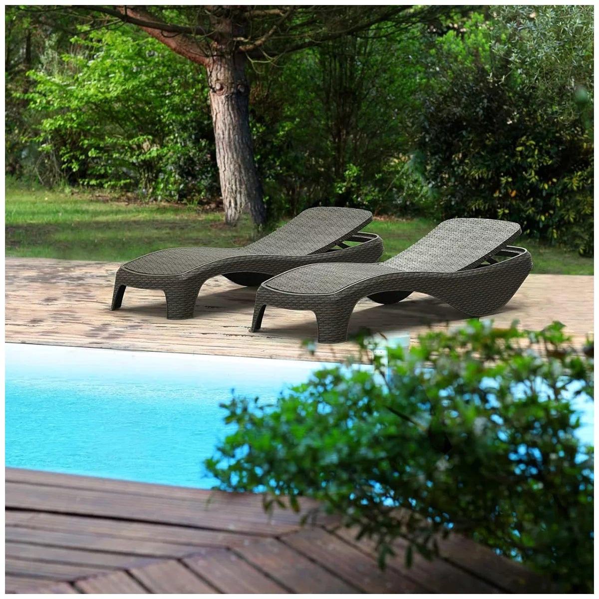 Keter Atlantic Sun Loungers 2Pk Graphite Reclining Patio UV Resistant Furniture