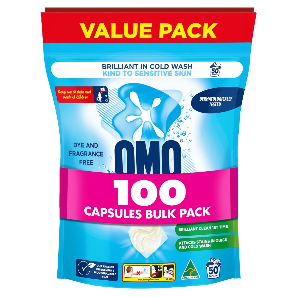 OMO Sensitive Laundry Capsules 100 Pack x 2 Bulk Bundle 200 Wash Pods