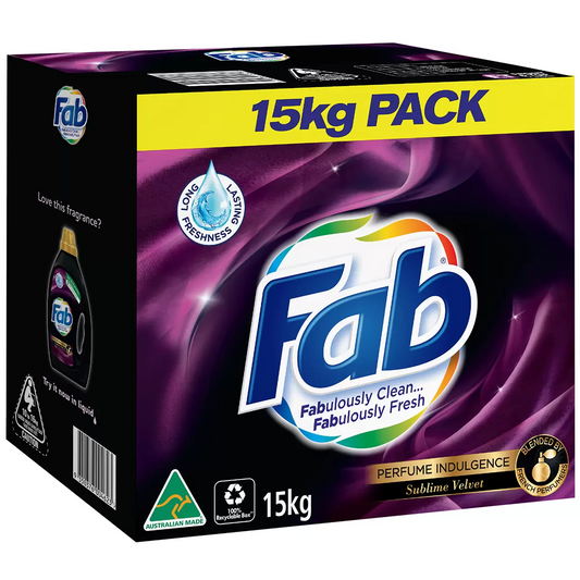 Fab Sublime Velvet Laundry Powder 15kg Front & Top Loader Long Lasting Freshness