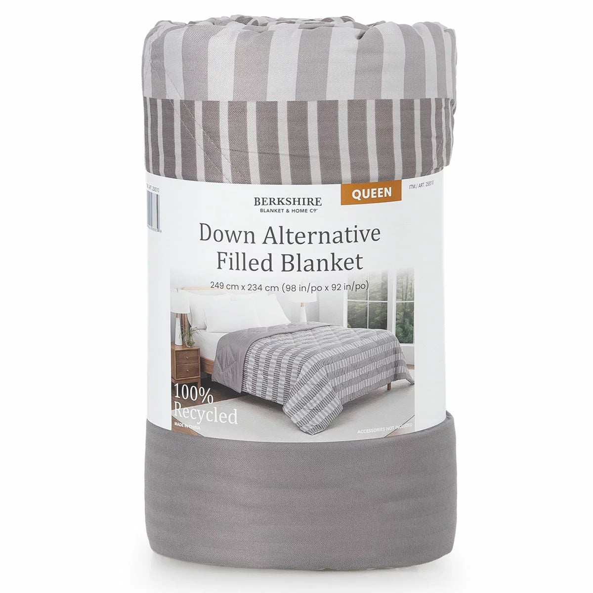 Berkshire Down Alternative Blanket Queen Grey Stripe Reversible 249x234