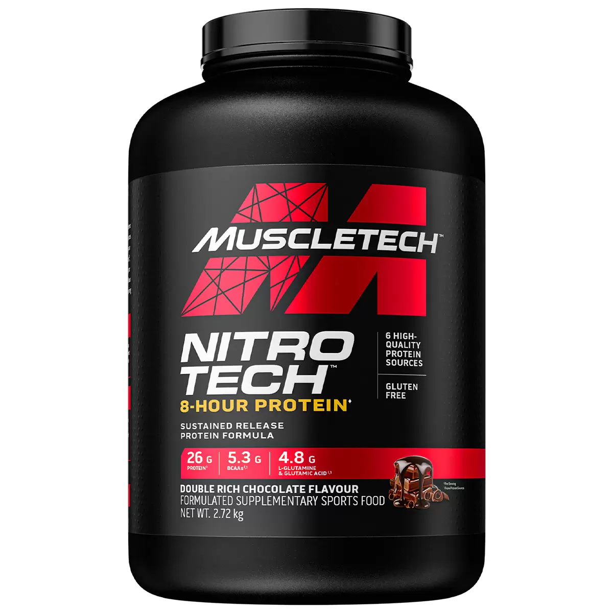 MuscleTech NitroTech 8 Hour Protein Double Rich Chocolate 2.72kg