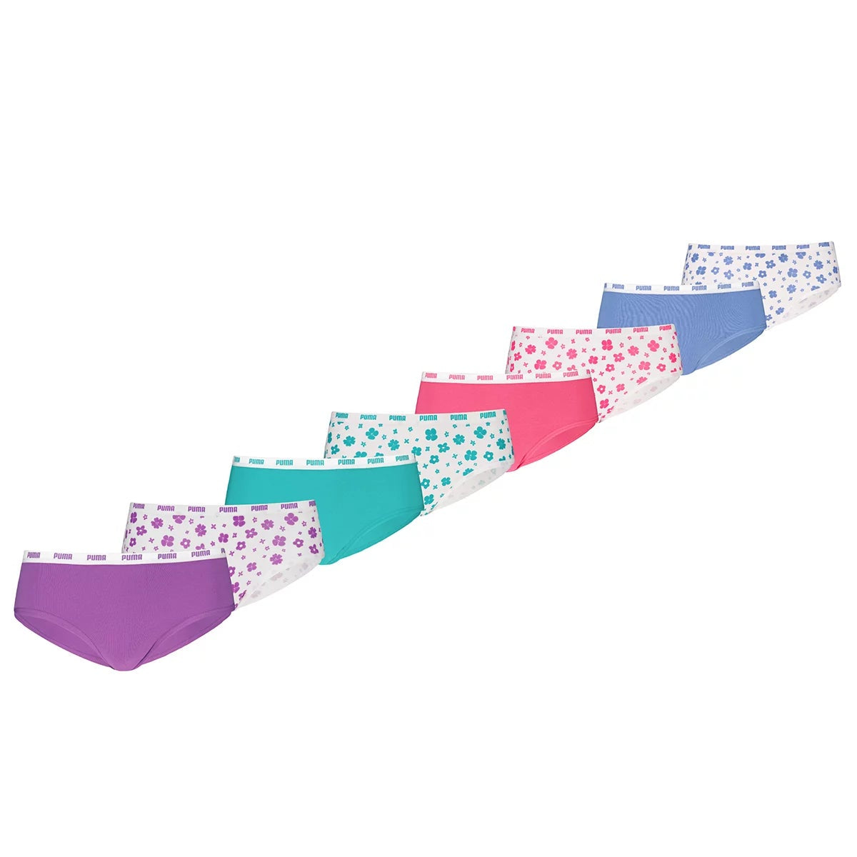 PUMA Girls Bikini Briefs 8 Pack x 2 Purple Pink Blue Size XS 16 Pieces