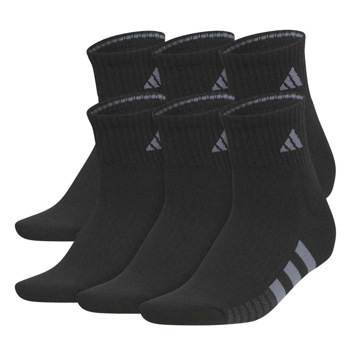 Adidas Womens Cushioned Crew Socks 6 Pair Pack Black Athletic Everyday Socks