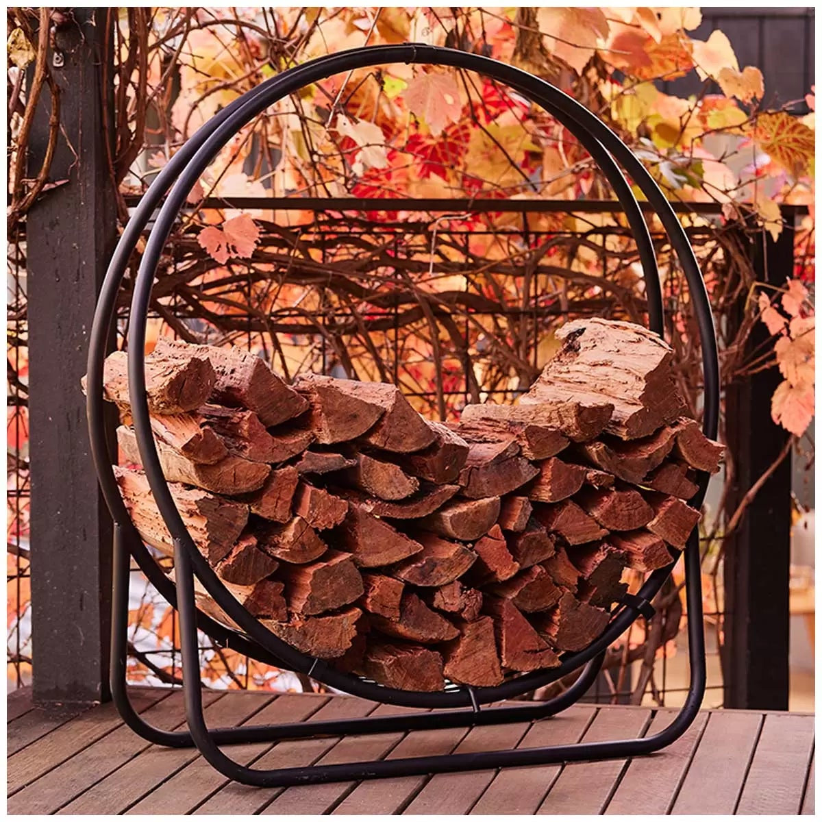 Glow Trove Capacity 80kg Log Holder Firewood Rack Black Steel Outdoor Patio