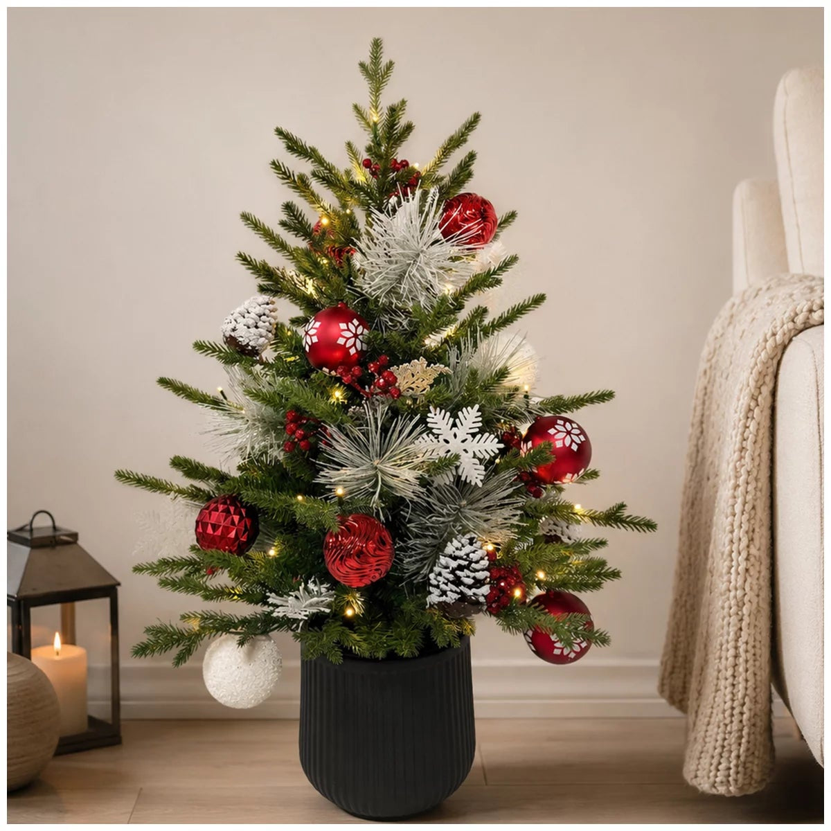 CGH Pre-Lit LED Christmas Pine Tree 91cm Decorated Warm White Lights