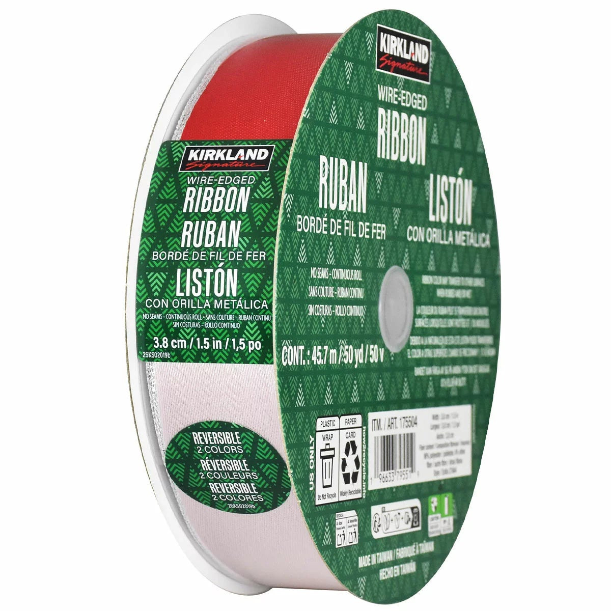 Red White Christmas Ribbon 4.57M Wired Holiday Gift Wrap Decoration
