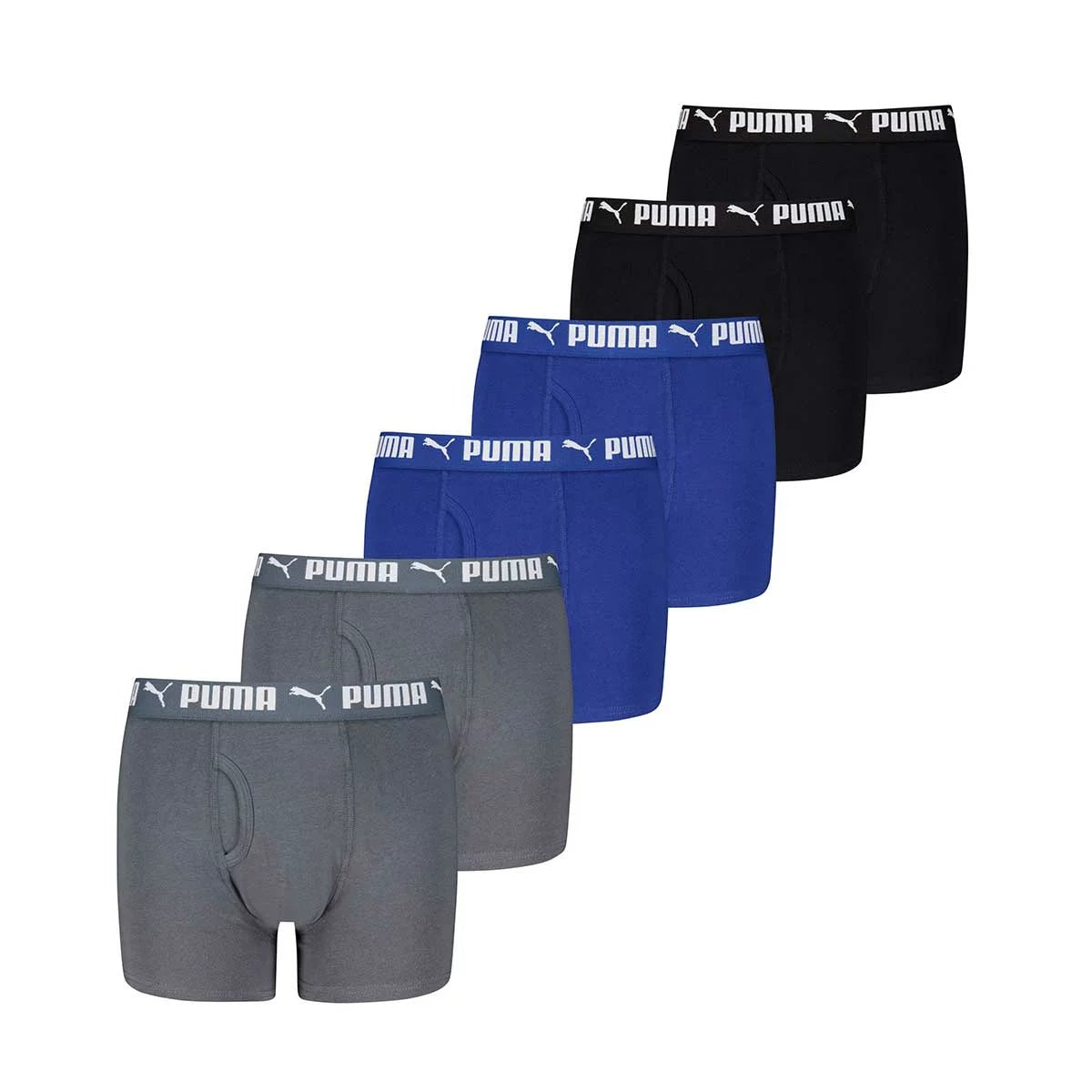 PUMA Boys Boxer Briefs 6 Pack Cotton Stretch Grey Blue Black Small