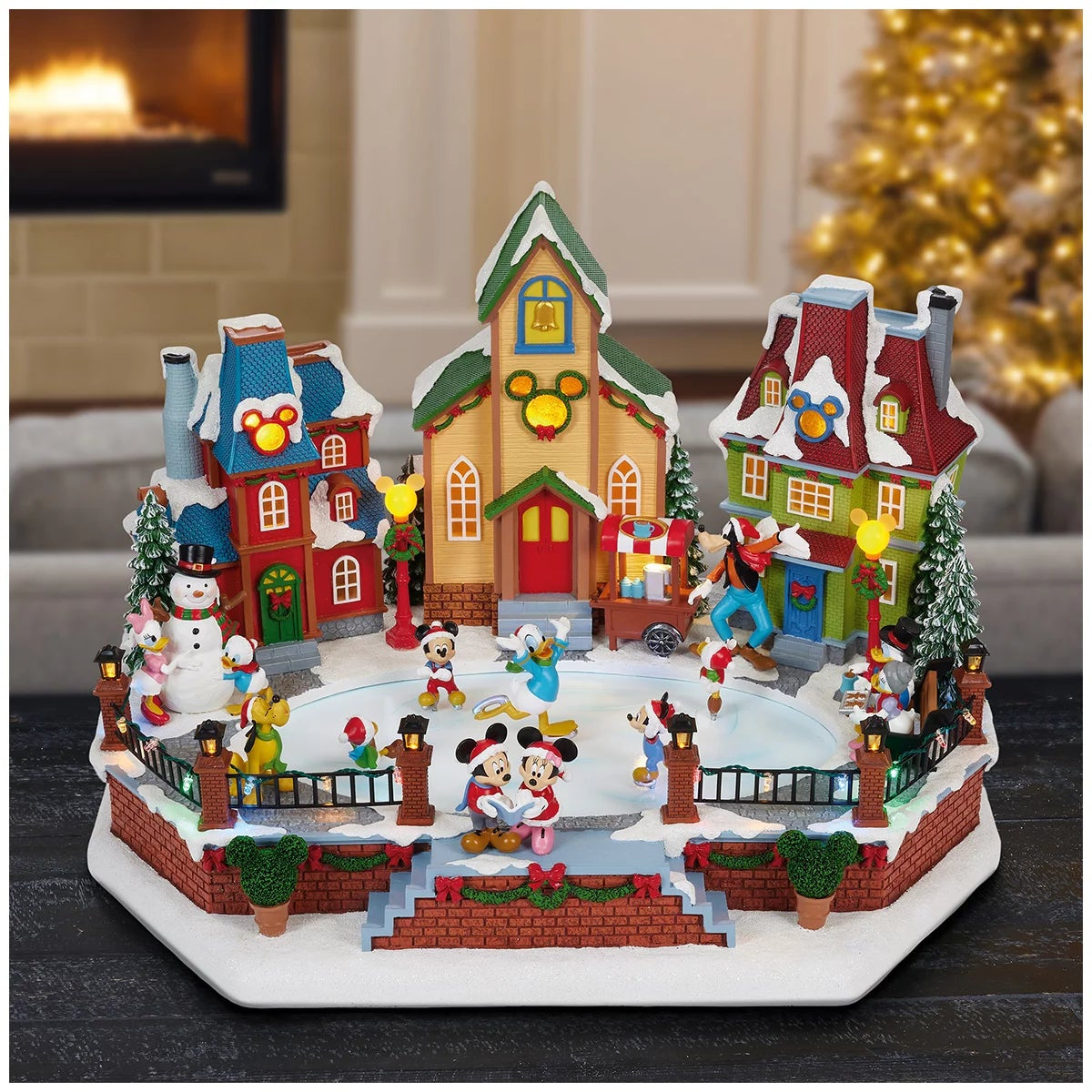 Disney Animated Christmas Ski Rink Holiday Display Decoration Light Music Timer