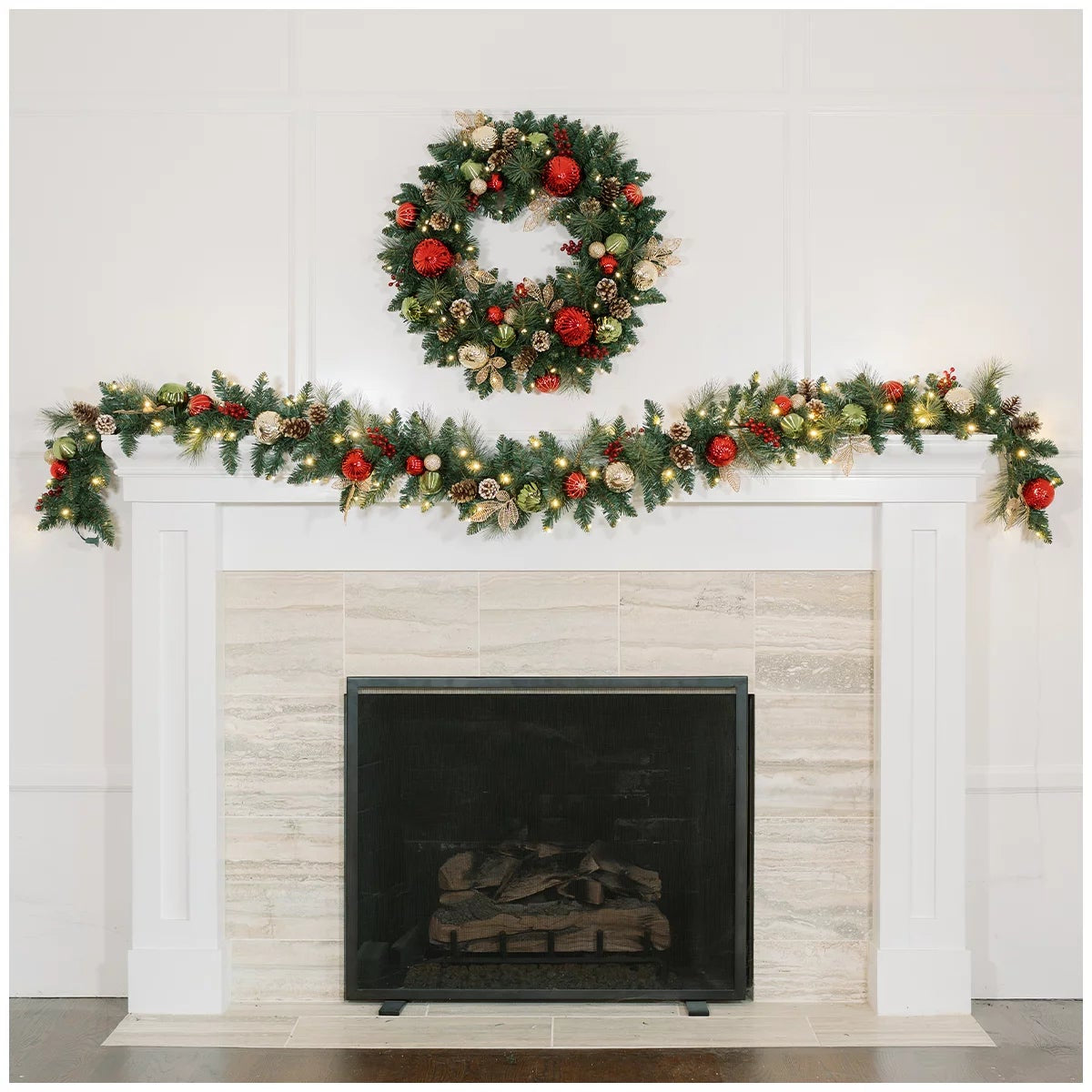 2.7M Pre-Lit Red Christmas Garland 90 LED Decorated Holiday Greenery