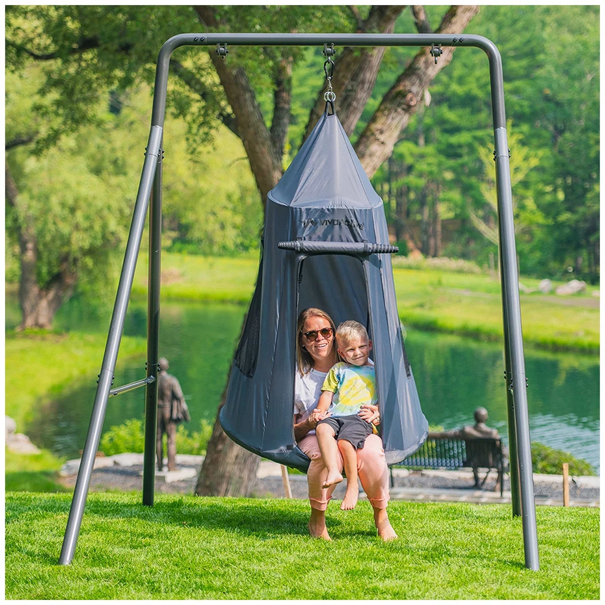 TitanFlex Swing Set Kids Outdoor Saucer Tent Swing Steel Frame 113kg