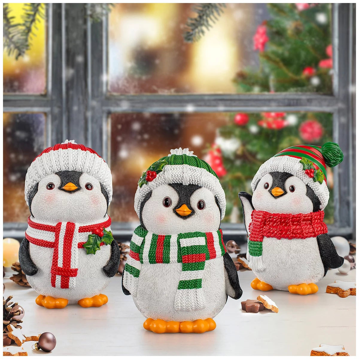 3 Piece Christmas Penguin Statue Set 30.5cm Festive Holiday Home Decoration