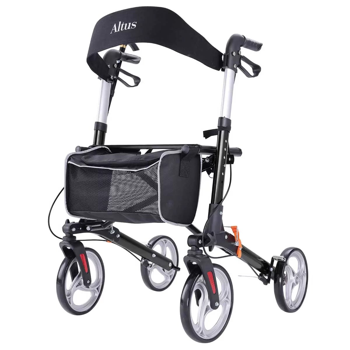Altus Deluxe Euro Style Rollator Walker 10 Inch Wheels Black Folding Seat