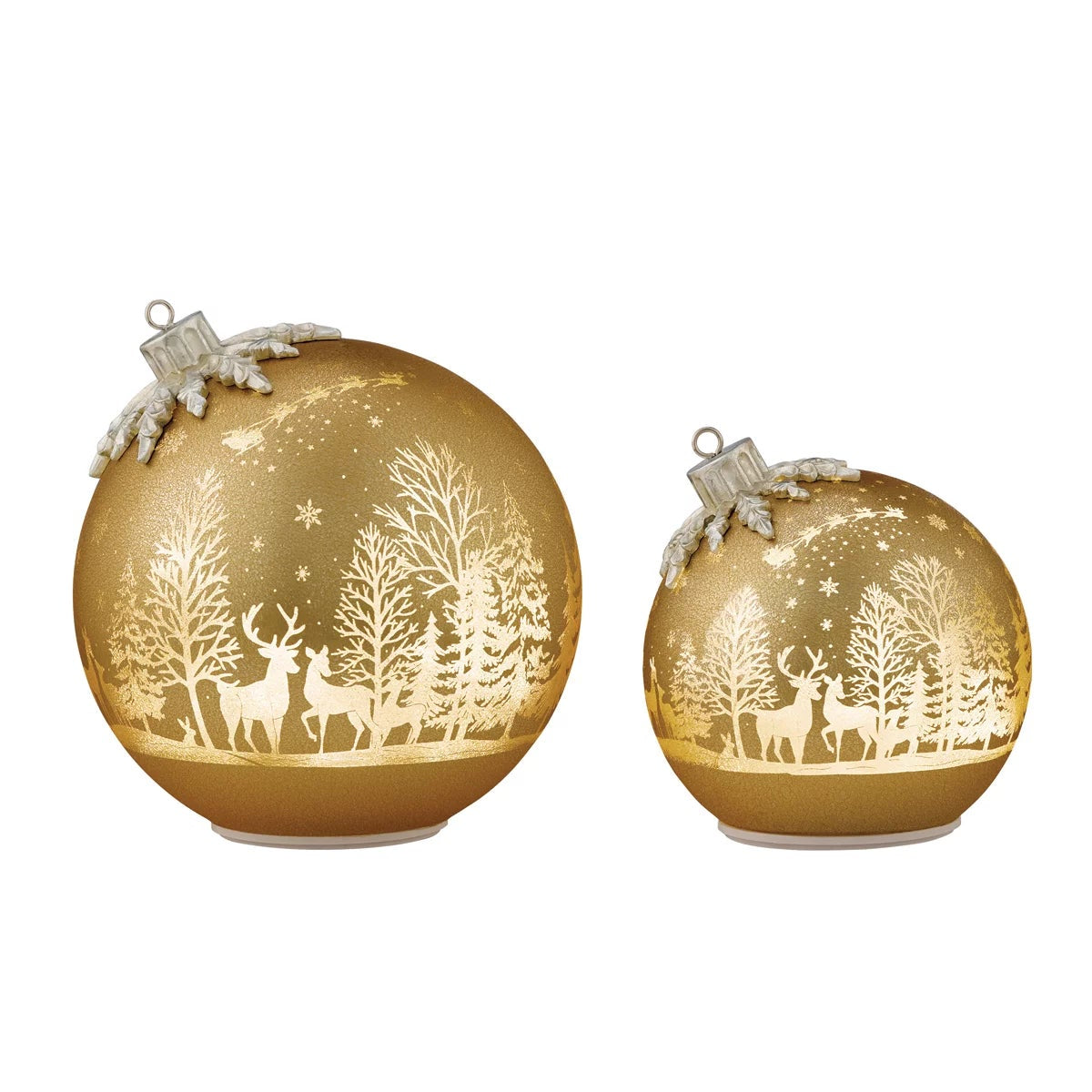 Seasonal Rotating Glass Balls 2pc Gold LED Christmas Holiday Home Decor
