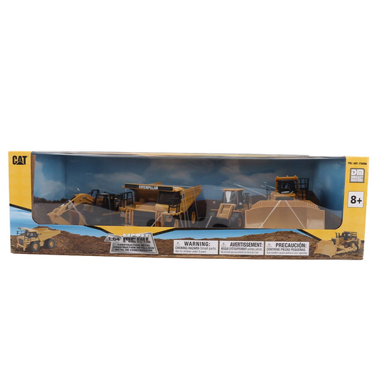 CAT Diecast Trucks 4 Pack Yellow 1:64 Scale Construction Vehicle Toy Set