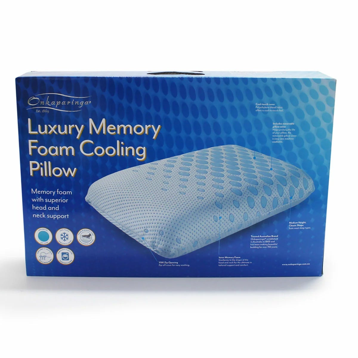 Cooling Gel Memory Foam Pillow Onkaparinga Medium Firm 60x40cm Washable Cover