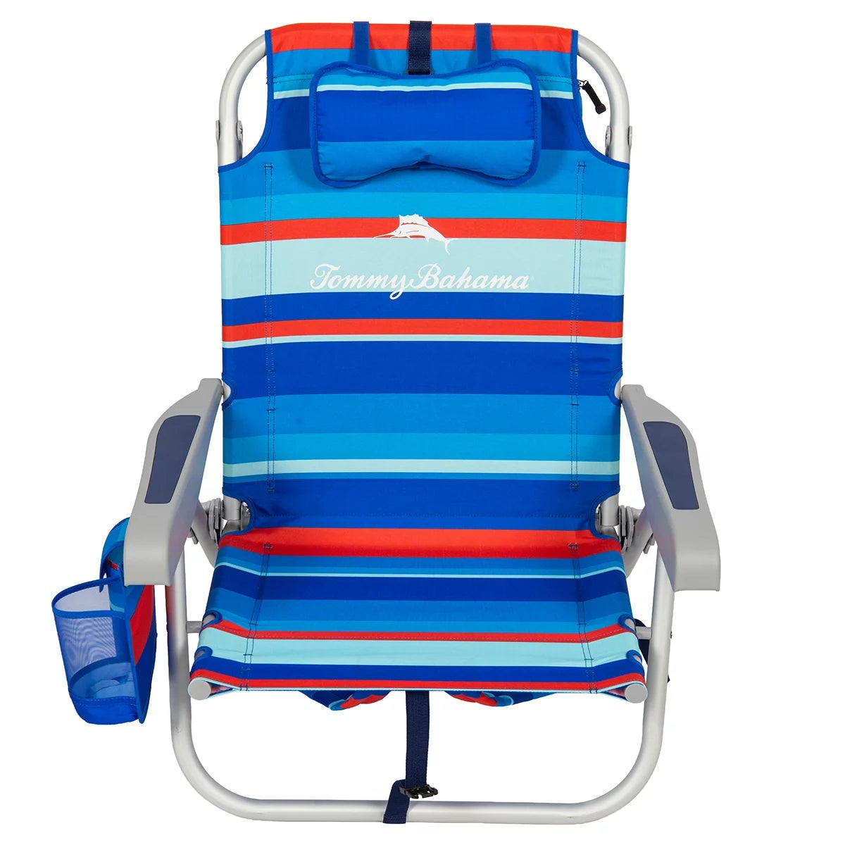 Tommy Bahama 5 Position Folding Backpack Beach Chairs Red Blue Stripe 2 Pack