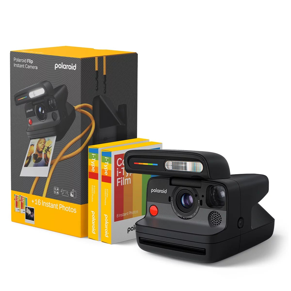 Polaroid Flip Instant Camera 6565 – Black with Colour Film 16-Photo Bundle