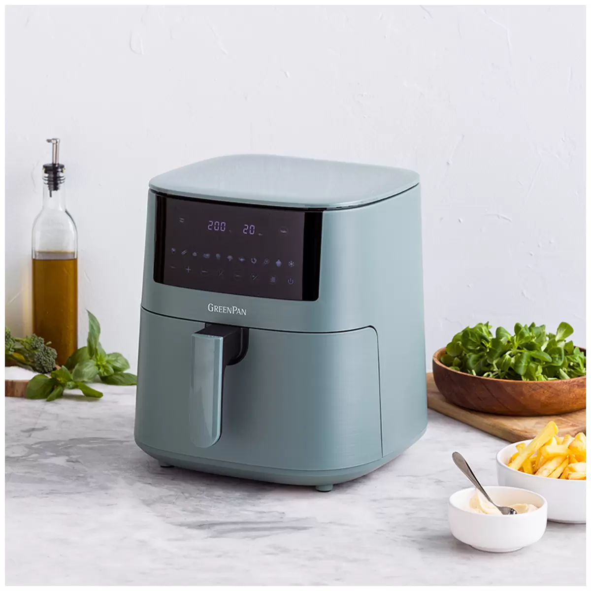 GreenPan Bistro XL Air Fryer 7.2L Single Basket Airfryer- Smokey Sky Blue Free Shipping
