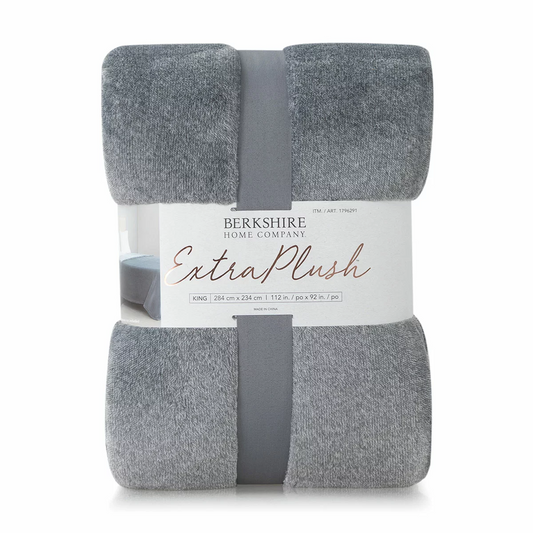 Berkshire Heathered Plush Blanket King Grey 284 x 234cm Ultra Soft Luxury Fleece
