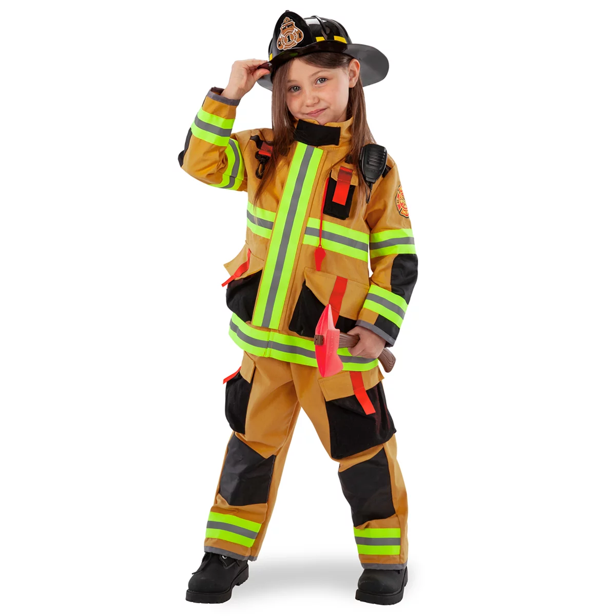 Teetot Firefighter Costume Kids 7/8 Yellow Dress Up Role Play Set