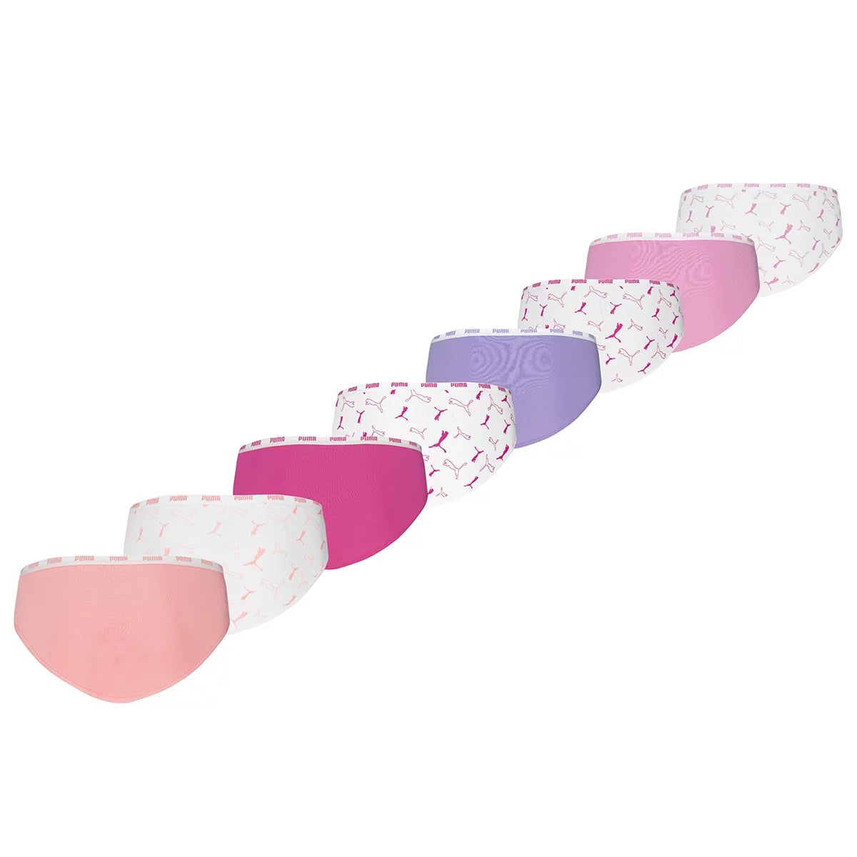 PUMA Girls Bikini Briefs 8 Pack Pink Purple Cotton Stretch Size Extra Small