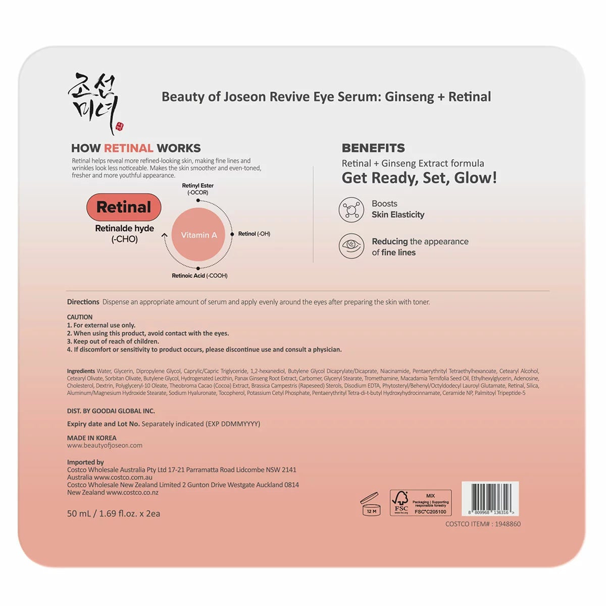 Beauty of Joseon Revive Eye Serum Ginseng + Retinal 2 x 50ml Korean Skincare