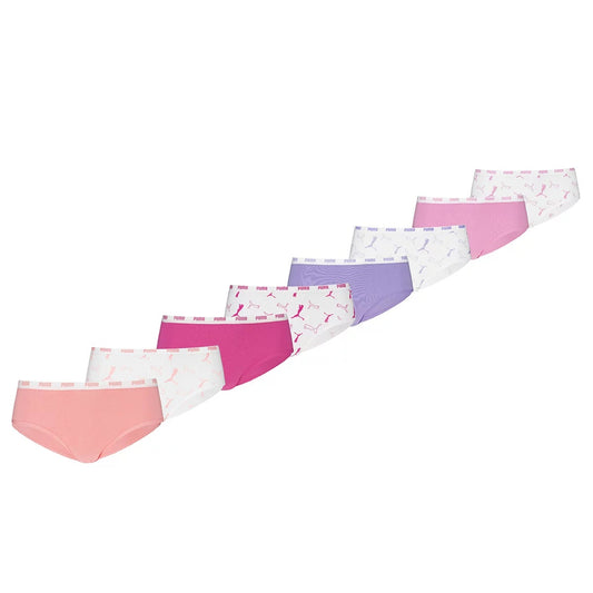 PUMA Girls Bikini Briefs 8 Pack Pink Purple Cotton Stretch Size Extra Small