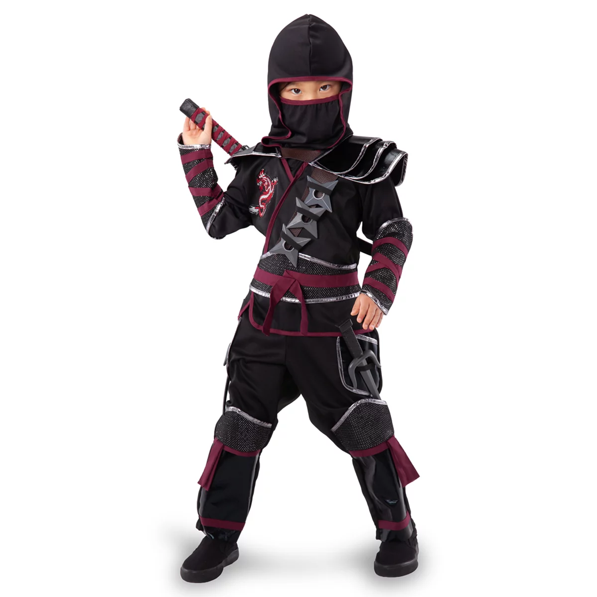 Teetot Red Ninja Warrior Costume Kids 7-8 with Toy Accessories