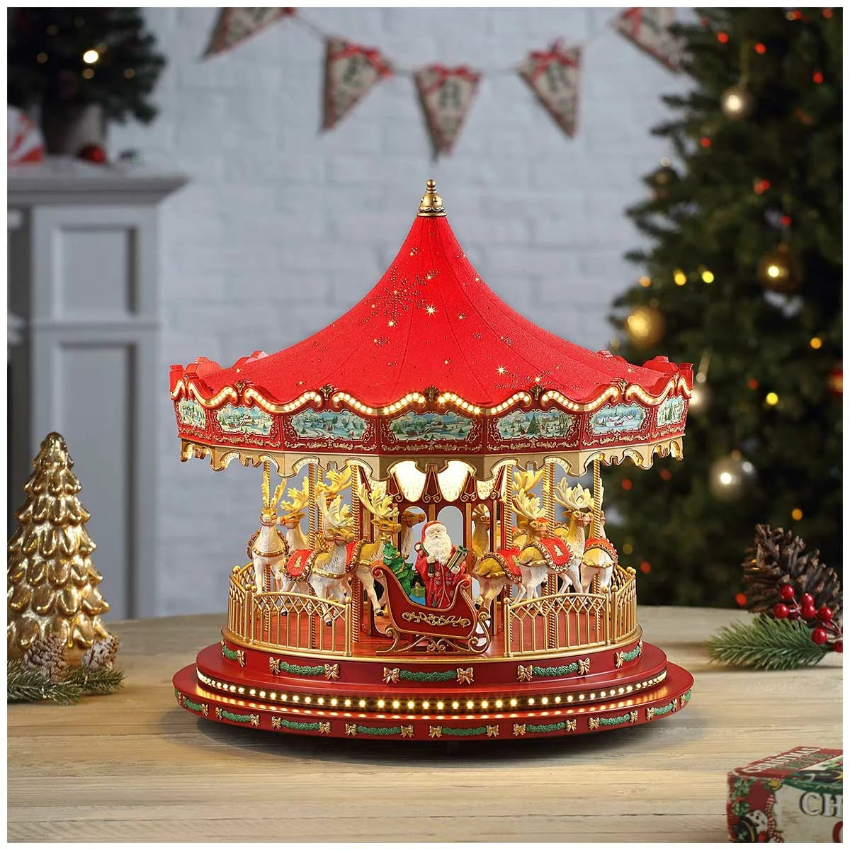 Mr Christmas 44cm LED Christmas Carousel Music Rotating Reindeer Decor