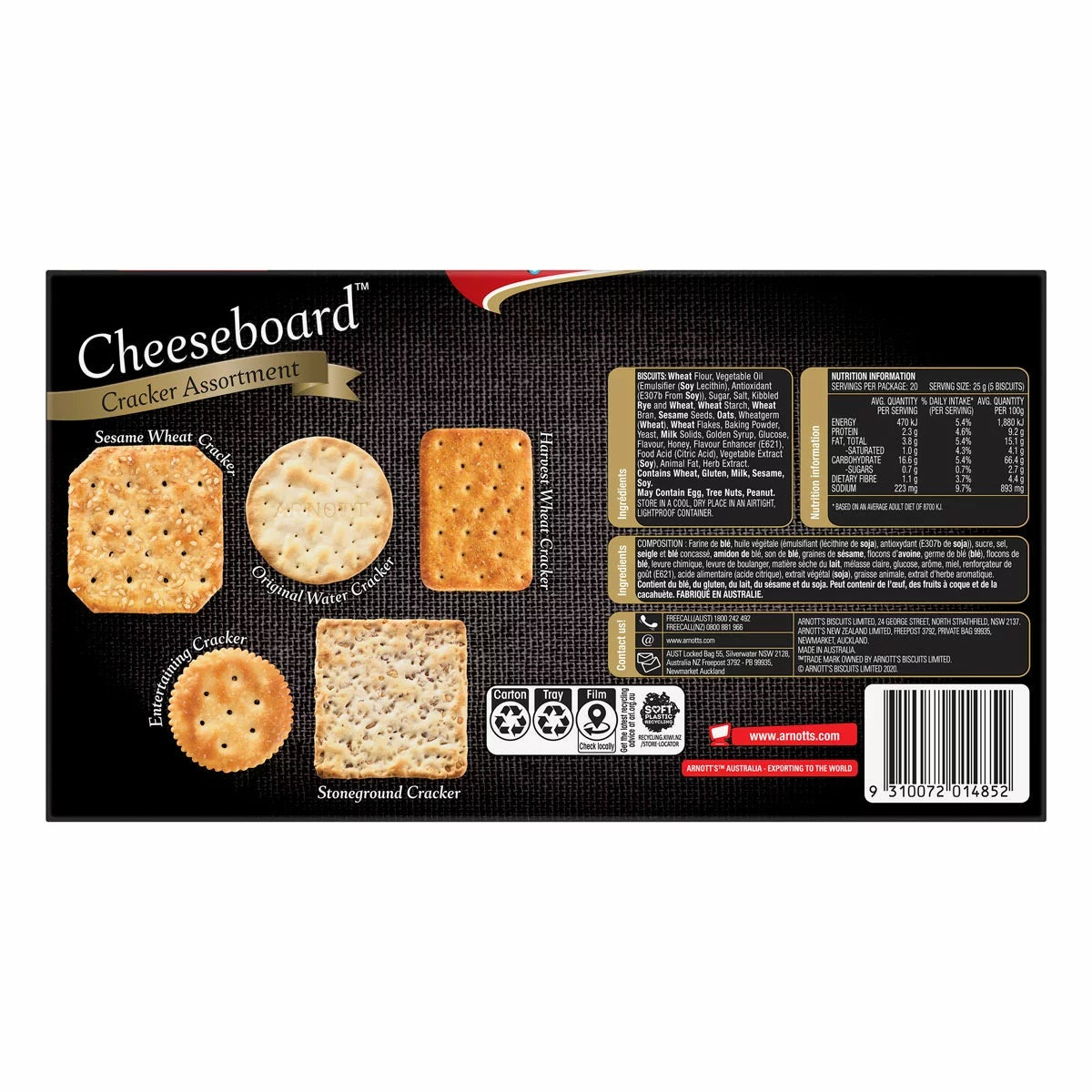 Arnott's Cheeseboard Crackers 500g x 2 Packs Savoury Biscuits for Cheese Platter