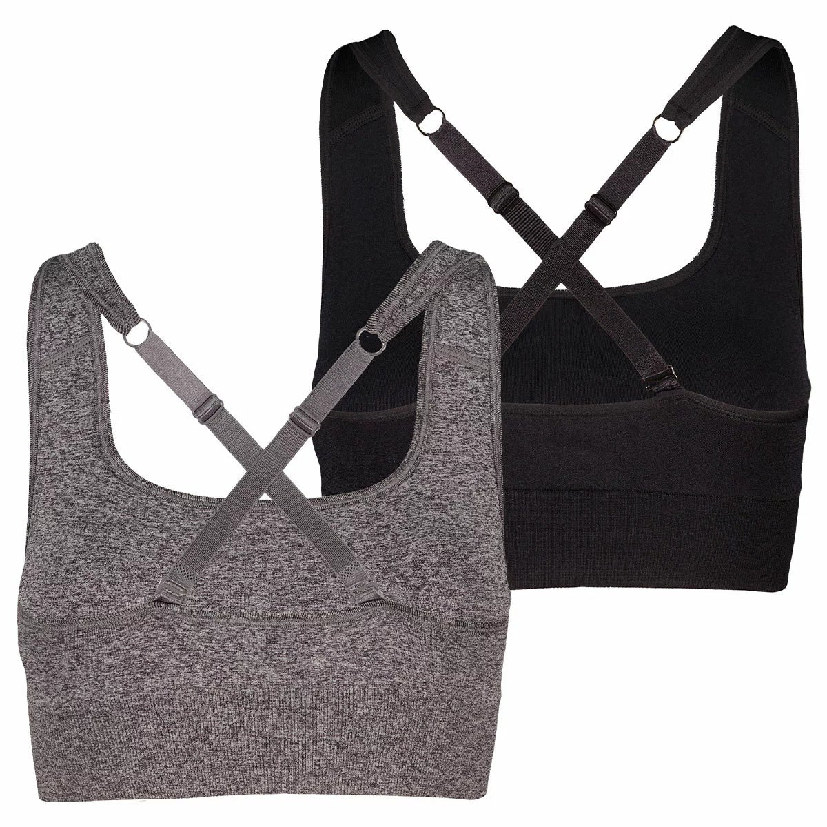 PUMA Women's Seamless Sports Bra 2 Pack Black Grey Large Adjustable