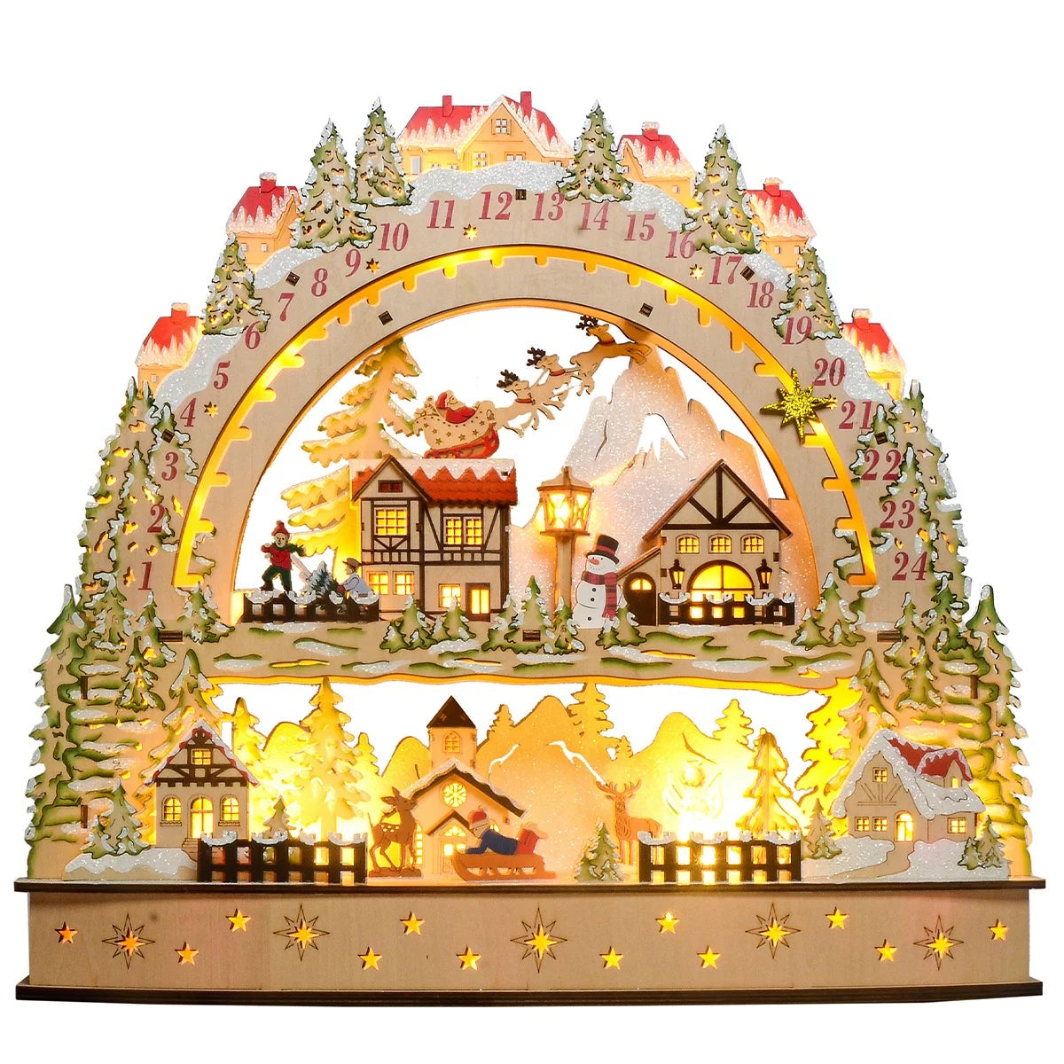 Wooden LED Advent Christmas Calendar 50cm Light Up Countdown Decor