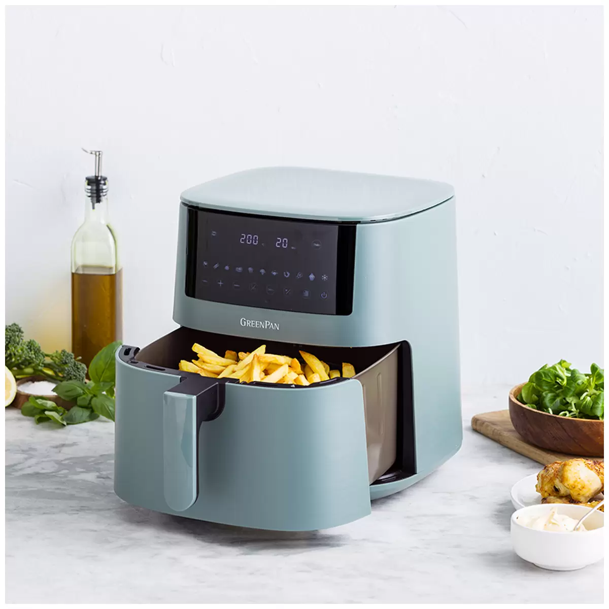 GreenPan Bistro XL Air Fryer 7.2L Single Basket Airfryer- Smokey Sky Blue Free Shipping