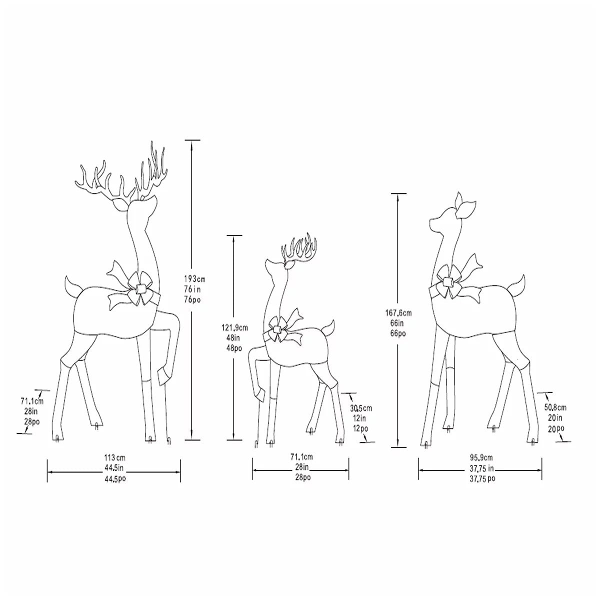LED Gold Deer Family Set 3 Piece Christmas Reindeer Outdoor Lights