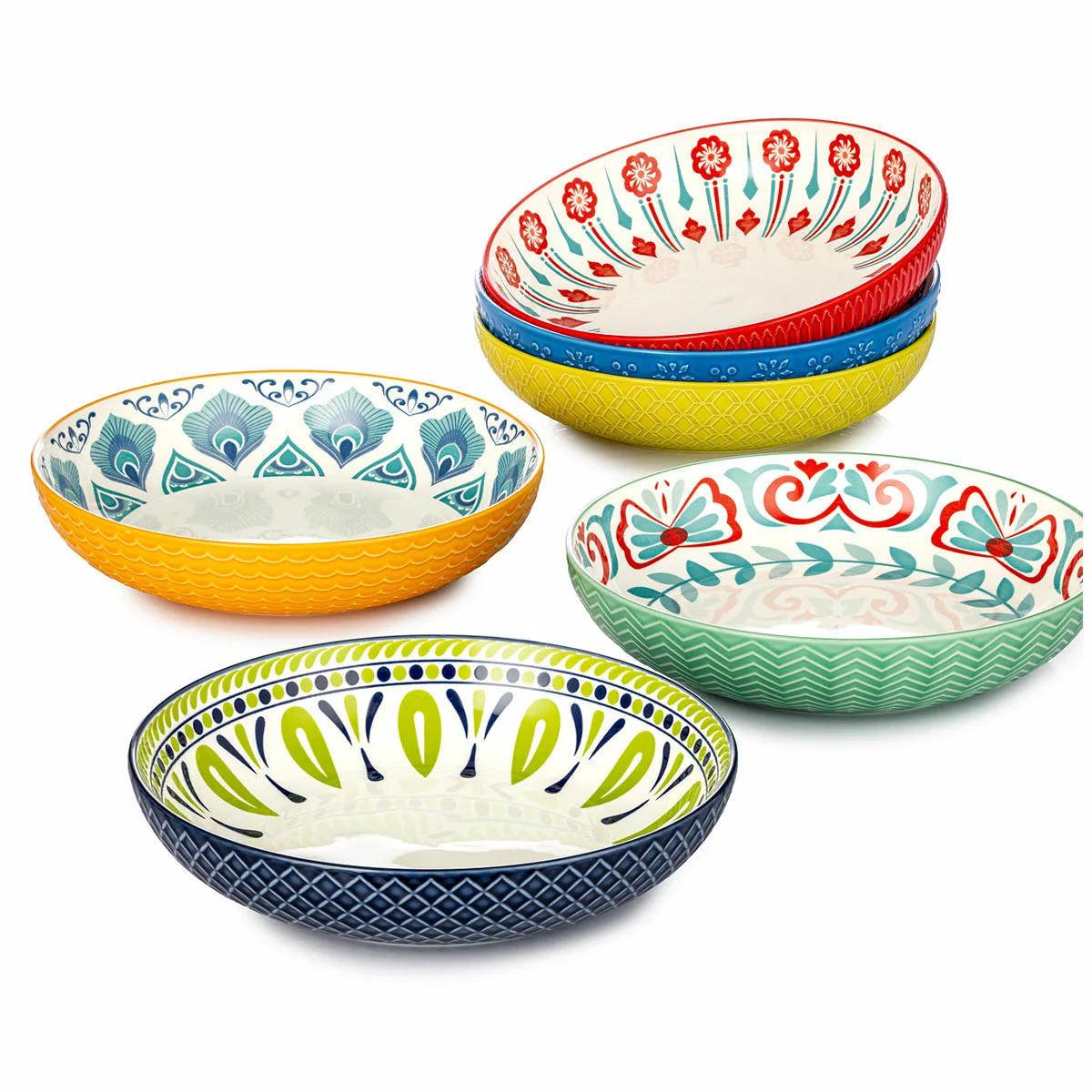Signature Pasta Bowls 6 Piece Set Stoneware Microwave Dishwasher Safe